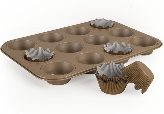 Dr. Oetker Back-Set Goldige Muffins, 2-teiliges Muffin-Tray mit Antihaftbeschichtung, Gold - Bild 1
