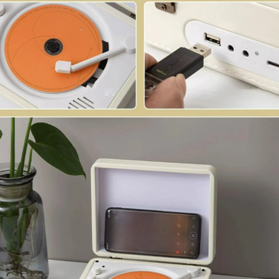 Bytelike Multifunktionaler Retro Lautsprecher mit CD-Player und LED-Beleuchtung in Weiß - Bild 3