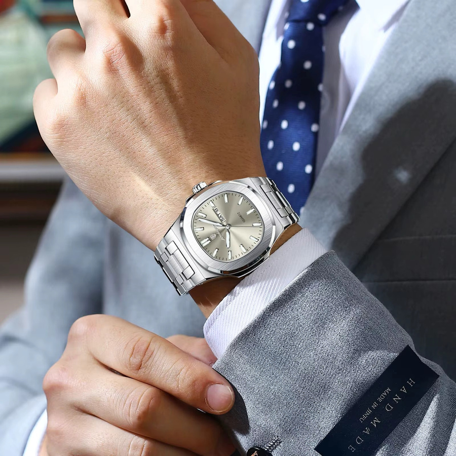 POEDAGAR Armbanduhr Edelstahl, Quarz, Datum, Wochentag, Herren - Bild 6
