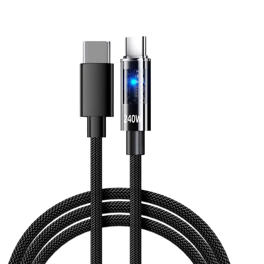 NNBILI Dual-Ladekabel 240W mit USB-A auf USB-C und USB-C auf USB-C Anschlüssen, schnelles Laden, geflochtenes Nylon-Datenkabel in Schwarz - Bild 6