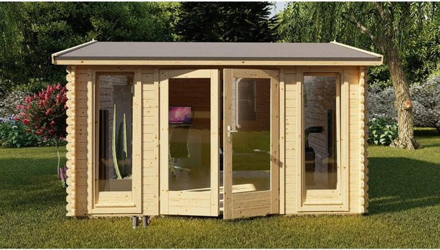 Finn Art Blockhaus York 9 Gartenhaus aus Holz mit Doppeltür und 28mm Fußboden, Farbe Braun, B/T: 3,9 x 3,9 m - Bild 1