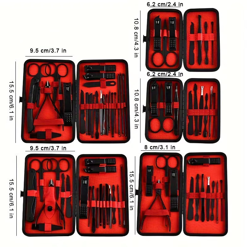 OLOEY Maniküre-Set, Edelstahl, Schwarz und Rot, Unisex - Bild 3