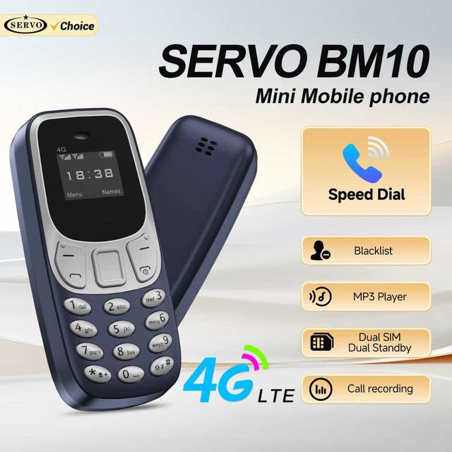 SERVO BM10 Super Mini Mobiltelefon 4G LTE Dual-SIM mit MP3-Player in Black - Bild 1