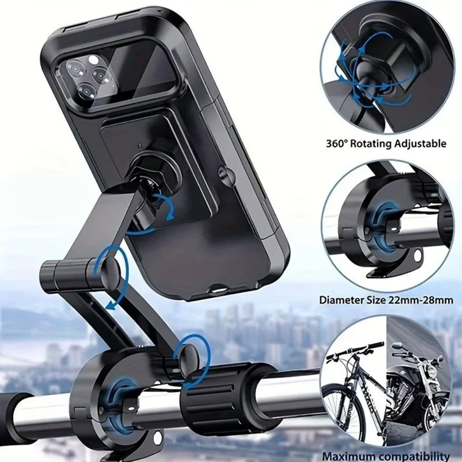 Universeller wasserdichter Motorrad-Handyhalter mit 360 Grad Schwenkfunktion für Fahrrad und GPS, Schwarz - Bild 2
