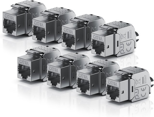 Primewire 8er Set Netzwerk-Adapter RJ-45 CAT.6a Keystone Modul für LAN Ethernet, grau, feldkonfektionierbar - Bild 1