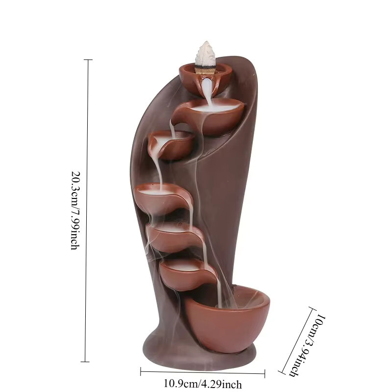 Handgefertigter Räucherstäbchenhalter aus Keramik im Fackel- und Wasserfall-Design von MINITAKING in Braun - Bild 1