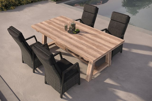 OUTFLEXX Nova Garten-Essgruppe aus Alu, Polyrattan und Teakholz mit 4 Sesseln, anthrazit/grau/natur, B/T/H: 220 x 110 x 76 cm - Bild 1