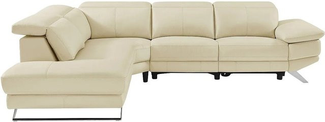 Vente-unique Relaxsofa Puno in Beige mit Rindsleder und elektrischer Sitzfunktion, L-Form, Breite: 299 cm - Bild 1