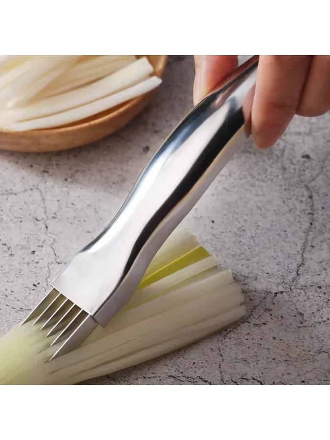VIE LENTE Küchenmesser aus Edelstahl in Silber und Grün mit gebogenem Griff für schnelles Zerkleinern von grünem Gemüse - Bild 5