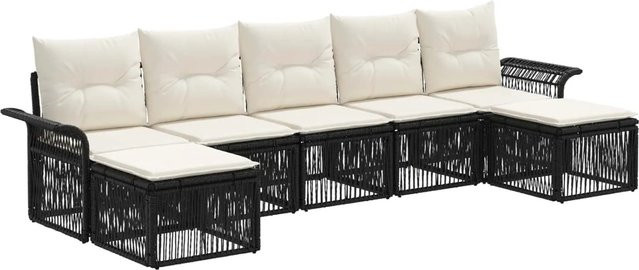 vidaXL Gartensofa-Set 7-teilig in Schwarz aus Poly-Rattan mit L-Form, Polsterung und Ottoman für Garten und Terrasse - Bild 1