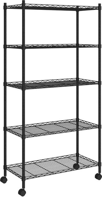 vidaXL Lagerregal mit 5 verstellbaren Böden und Rollen in Schwarz, B/T/H: 75 x 35 x 155 cm - Bild 1