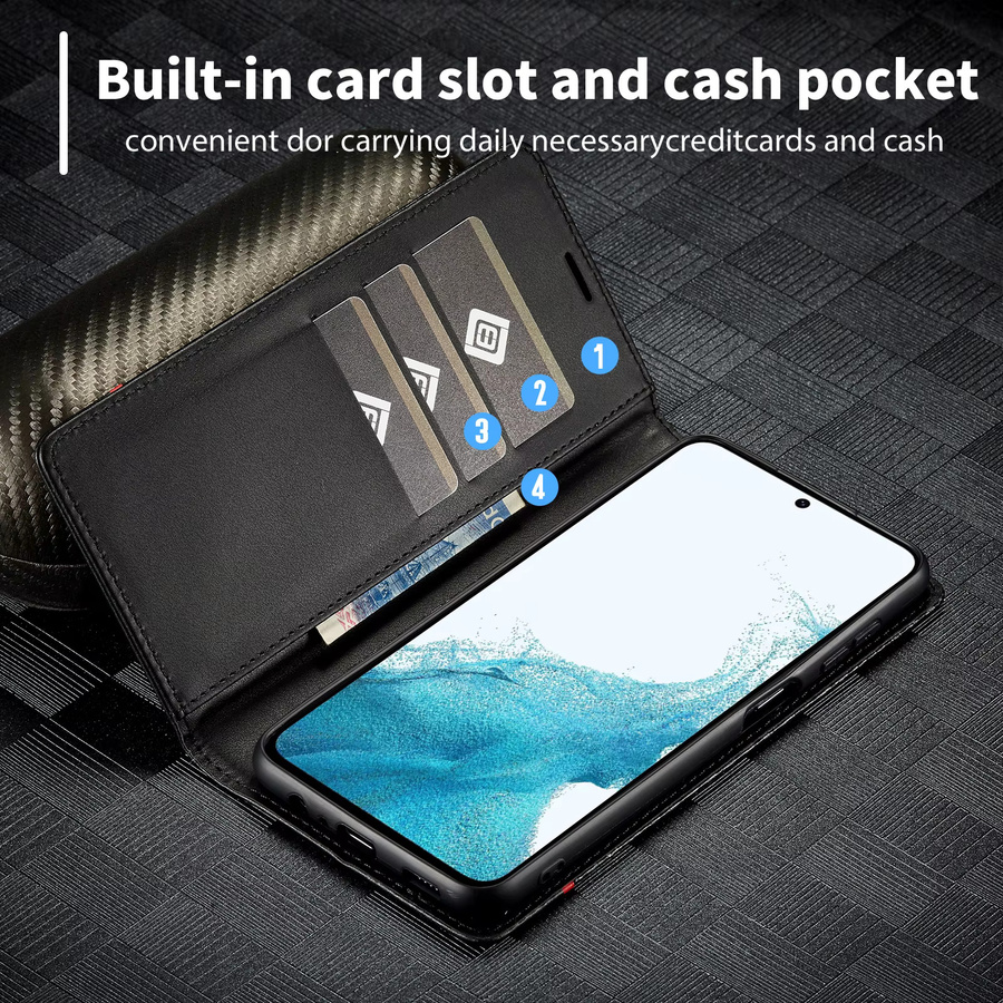 Kohlefaser-Lederhülle als Brieftasche für Samsung Galaxy A-Serie in Schwarz - Bild 4