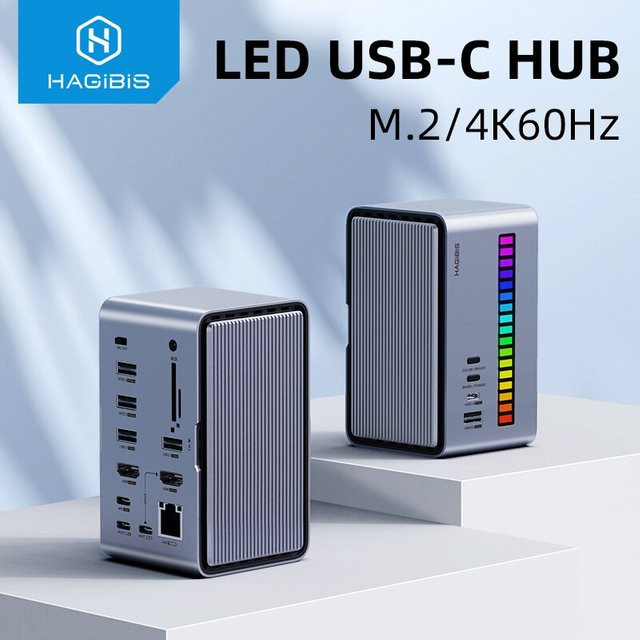 Hagibis USB C Dockingstation mit Dual HDMI, M.2 SSD Gehäuse, Ethernet und 100W PD USB Hub sowie SD/TF-Slot - Bild 1