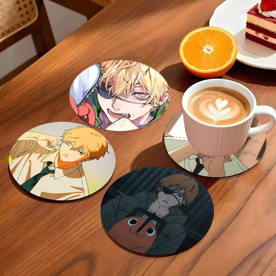Denji Anime-Charakter Untersetzer aus Holz, rund, Durchmesser: 10 cm, mehrfarbig - Bild 2