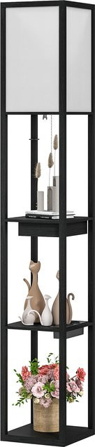 HOMCOM Stehlampe mit 3 Fächern und USB-A sowie USB-C Anschlüssen, Stehleuchte mit Stoff-Lampenschirm, E27 Sockel, Weiß-Schwarz - Bild 1