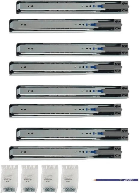vasalat Kugelauszug Softclose Vollauszug mit Dämpfung, Farbe: Silber, 4 Paar, Länge: 300 mm - Bild 1