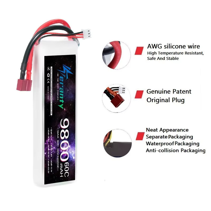 TERANTY 2S LiPo Akku 7,4V mit 9200mAh 60C für RC Boot Heli Flugzeug UAV Drone FPV mit XT60 Deans T oder XT90 Stecker in Weiß - Bild 2
