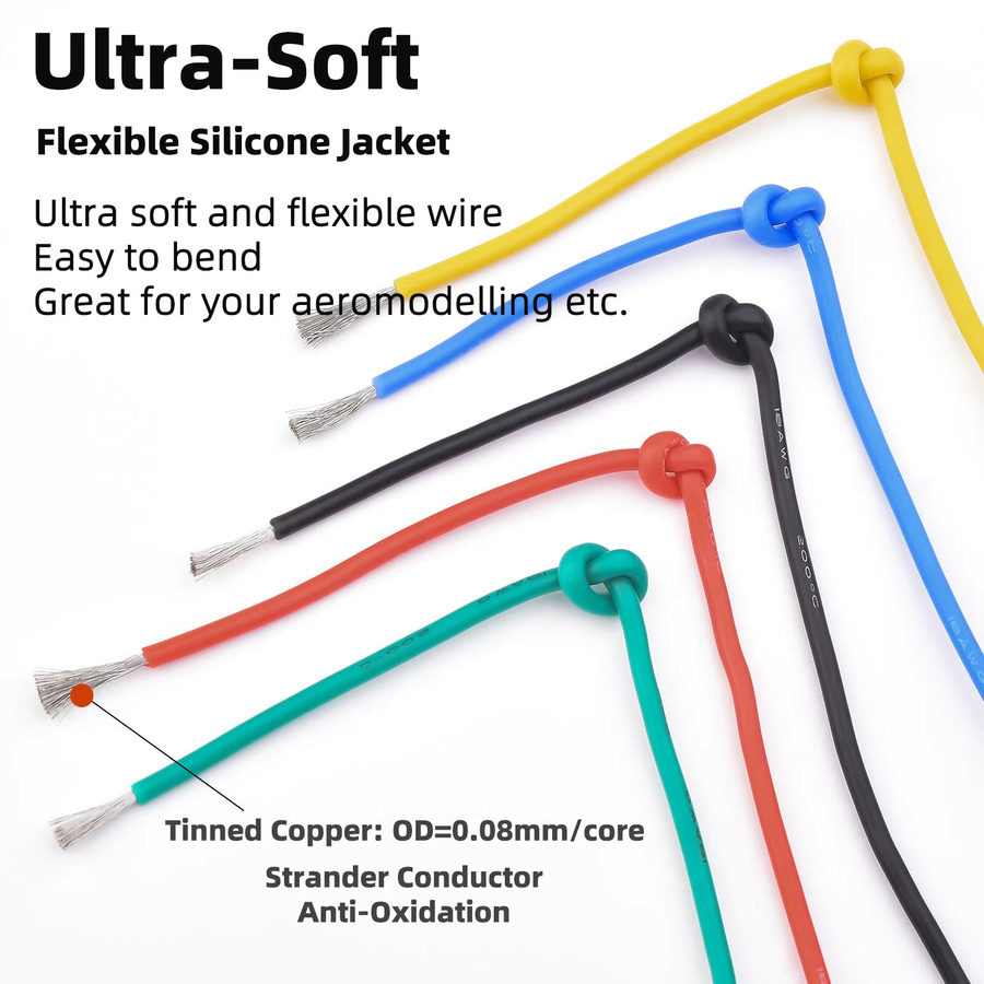 Multicolor Silikon-Elektrodraht aus verzinnter Kupferleitung mit Werkzeug, 16 bis 30 AWG, 6 Farben - Bild 2