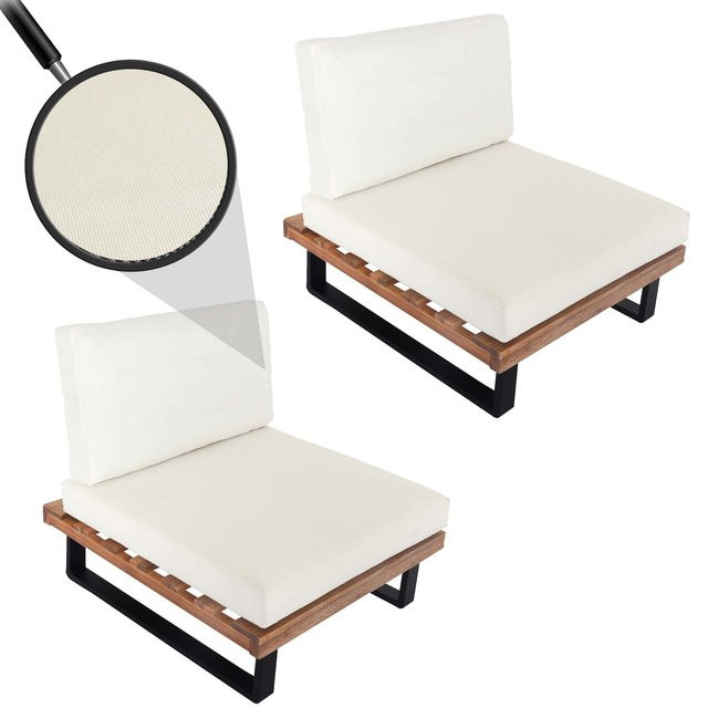 2er-Set MCW Lounge-Sessel H54 aus FSC-zertifiziertem Akazienholz und Aluminium in Hellbraun mit cremeweißen Spun Poly Polstern - Bild 1