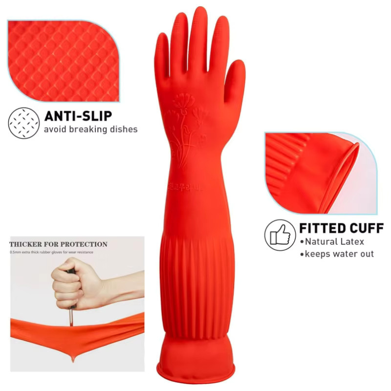 INMAICH Gummi-Reinigungshandschuhe aus Latex in Gelb, extra lang mit 45 cm Länge, rutschfest und wiederverwendbar für Haushalt, Küche und Badezimmer - Bild 2