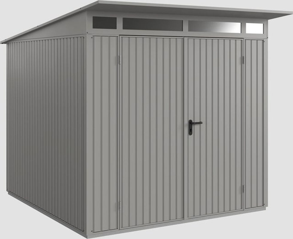 Hörmann Gerätehaus Trend mit Pultdach und Doppeltür aus Metall in Graualuminium, B/H/T: 238 x 232,3 x 238 cm - Bild 4