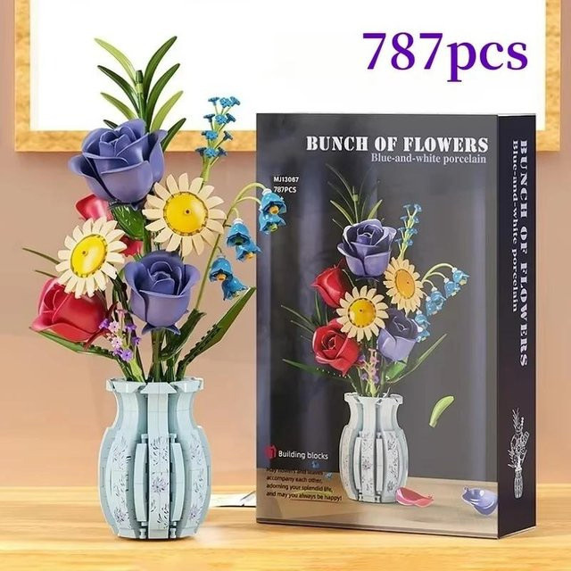 Rose Sonnenblume Tulpe Bausteine Blumenstrauß Vase Modell, ab 14 Jahren - Bild 1