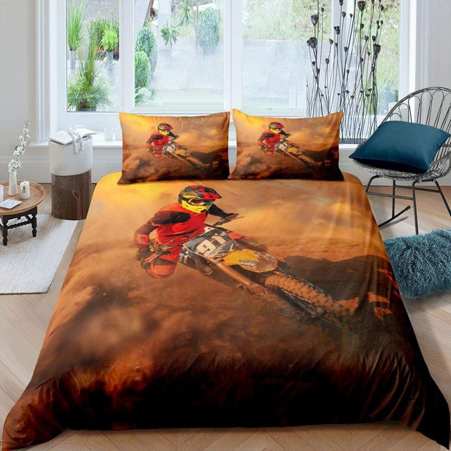 Flylo Bettwäsche-Set Motocross Fahrer 3D-Design aus Mikrofaser, Rot Schwarz, B/H: 135 x 200 cm - Bild 1