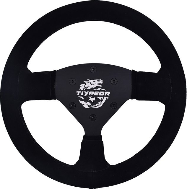 TIYPEOR Universal-Sportlenkrad aus Wildleder in Schwarz mit flacher Halterung, Durchmesser: 27 cm - Bild 1