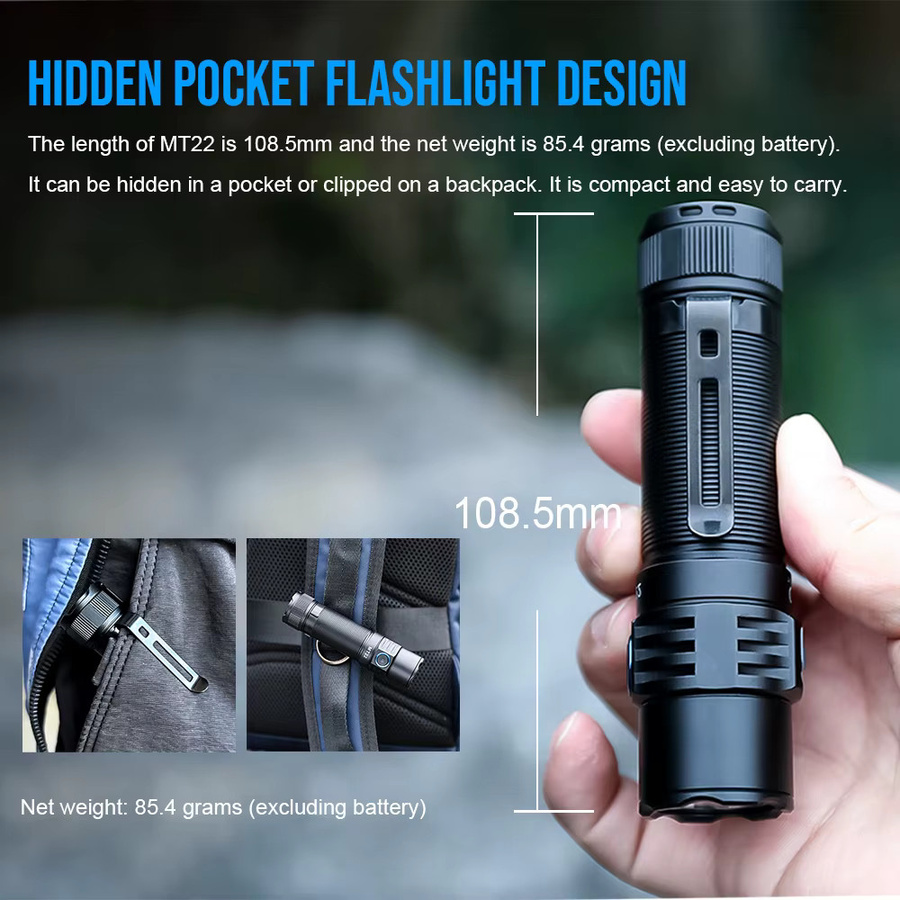 Trustfire MT22 wiederaufladbare EDC-LED-Taschenlampe in Schwarz mit 2250 Lumen, Typ-C-USB-Ladefunktion und Powerbank-Funktion - Bild 3