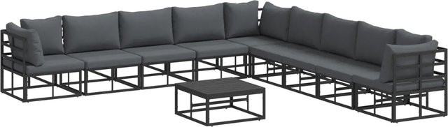 vidaXL Garten-Sofa-Set in U-Form aus pulverbeschichtetem Aluminium mit Kissen, 10-teilig, Schwarz - Bild 1
