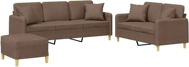 vidaXL 3-teilige Sofagarnitur in Braun mit Stoffbezug, bestehend aus 3-Sitzer-Sofa, 2-Sitzer-Sofa und Fußhocker inklusive Kissen - Bild 1