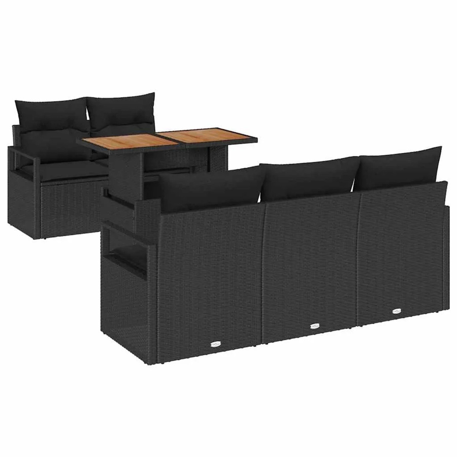 vidaXL Garten-Sofa-Set 6-teilig aus Poly-Rattan in Schwarz mit Polstern und Stauraumfunktion - Bild 2