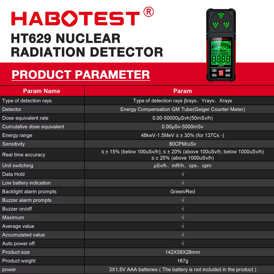 HABOTEST Geigerzähler Nuklearer Strahlungsdetektor Persönliches Dosimeter für Röntgenstrahlen und Beta-Strahlung in Schwarz - Bild 3