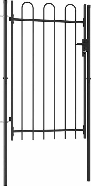vidaXL Zauntor Einzelflügel aus Stahl mit gewölbter Spitze, Schwarz, B: 100 cm, H: 150 cm - Bild 1