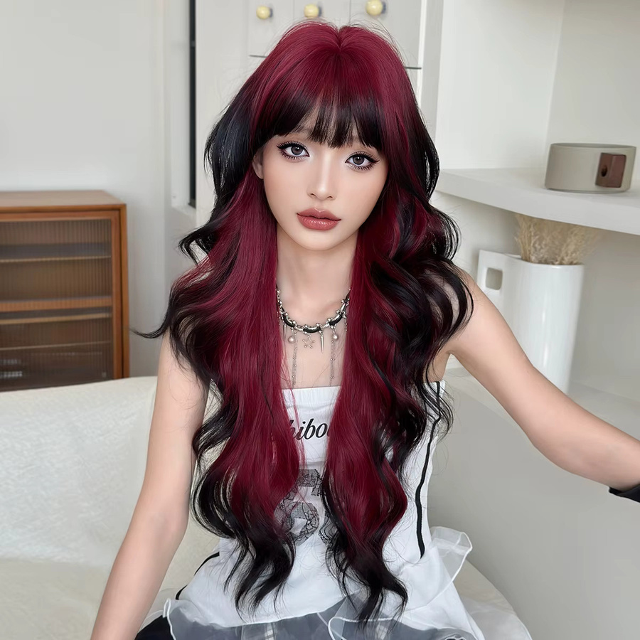 7JHH WIGS Perücke, Wasserwellen, Schwarz-Ombre-Rot, Damen - Bild 2