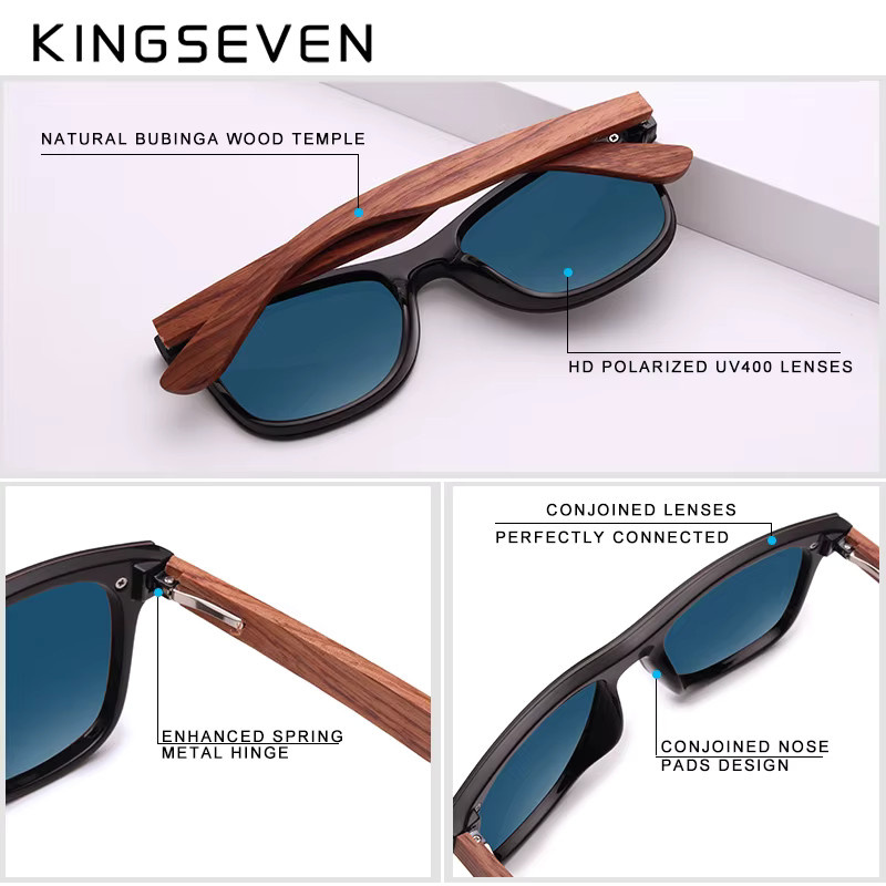 KINGSEVEN Sonnenbrille Holz, Vollrand, polarisiert, Herren - Bild 2