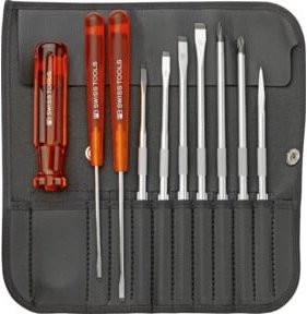 PB Swiss Tools 10-teiliger Wechselklingen-Satz für Schraubendreher-Bits in Rot mit Rolltasche - Bild 1