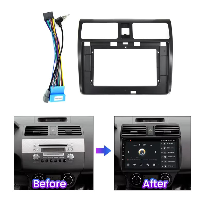 NAVIFANS 9-Zoll Autoradio Rahmen Adapterkabel und Blende für Suzuki Swift 2003–2010 in Schwarz - Bild 2