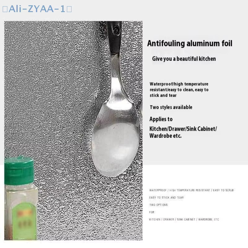 ZYAA-1 Selbstklebende Küchentapete aus Aluminiumfolie in Silber, ölbeständig und wasserfest für Arbeitsplatten, Schubladen und Schränke - Bild 3