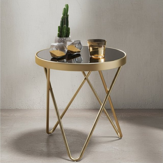 KADIMA DESIGN Beistelltisch mit Glasplatte und goldenen Metallbeinen im Retro-Design - Bild 1