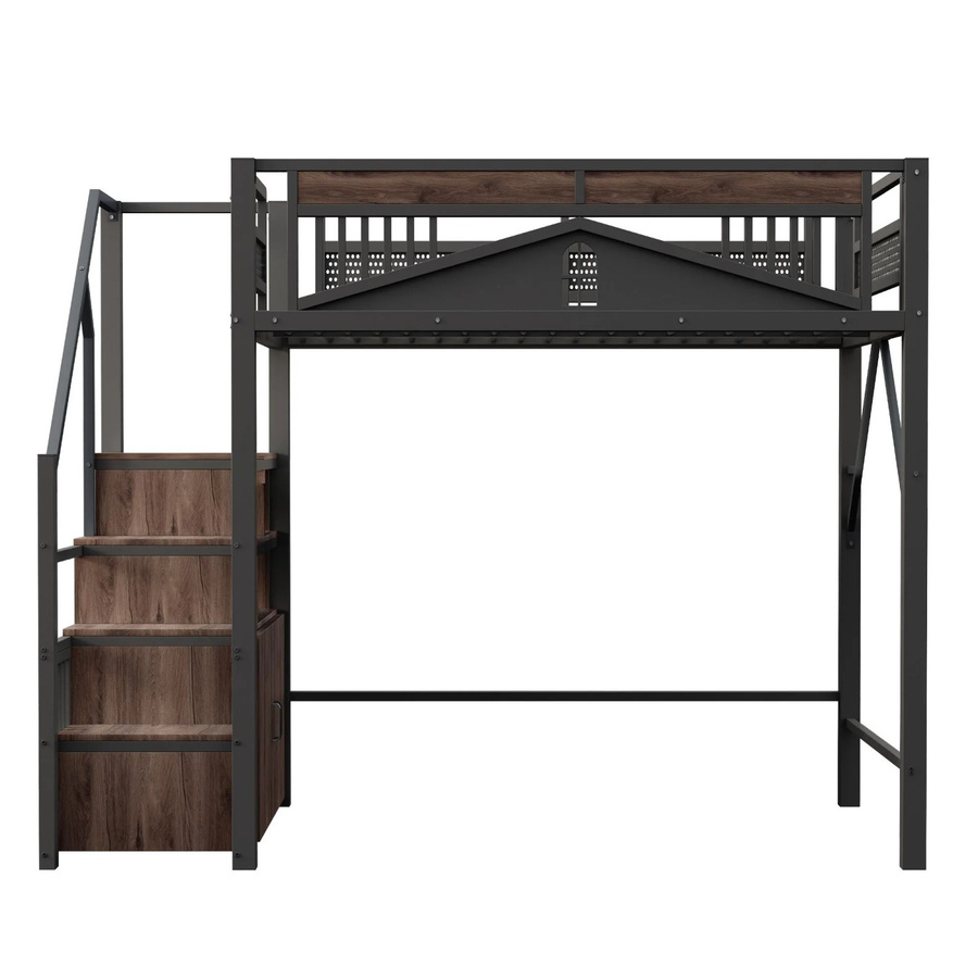 Merax Hochbett für Kinder in Schwarz mit Treppe und Sicherheitsfenster, B/T/H: 140 x 200 x 255 cm - Bild 2