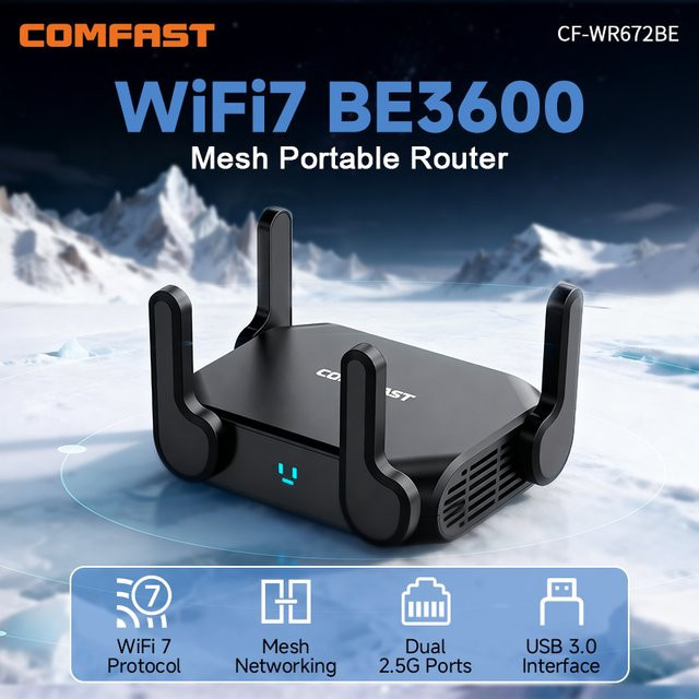 COMFAST BE3600 WiFi 7 Mesh-Router Dual-Band mit 2.5G Port und USB 3.0 in Schwarz - Bild 1