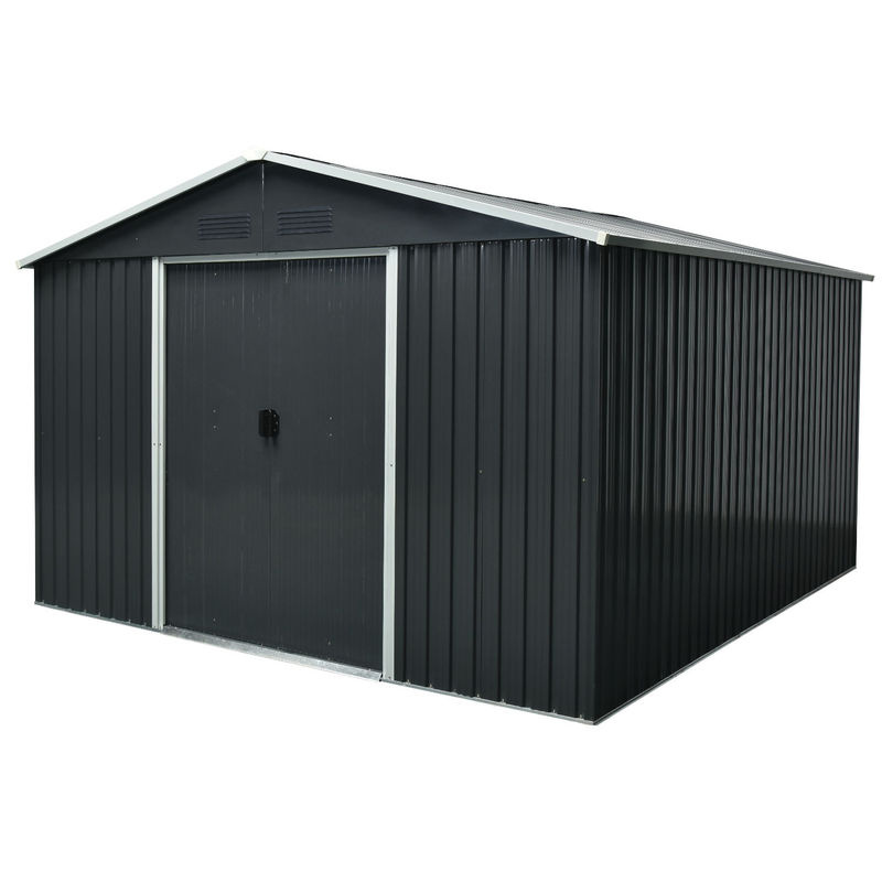 Pergart Gerätehaus Dresden II 1012 aus Metall in Schiefer-Creme mit Schiebetüren und Giebeldach, B/T/H: 301 x 367 x 214 cm - Bild 2