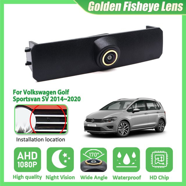 HESHECAM AHD 1080P Auto Parkplatz Vorderansicht Kamera mit Logo und Nachtsicht für Volkswagen Golf Sportsvan SV, Schwarz - Bild 1