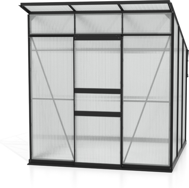 Vitavia Gewächshaus Fokus 4450 mit Pultdach und Schiebetür, schwarz, 3,7 m², Polycarbonat-Platten und Stahlfundamentrahmen - Bild 1