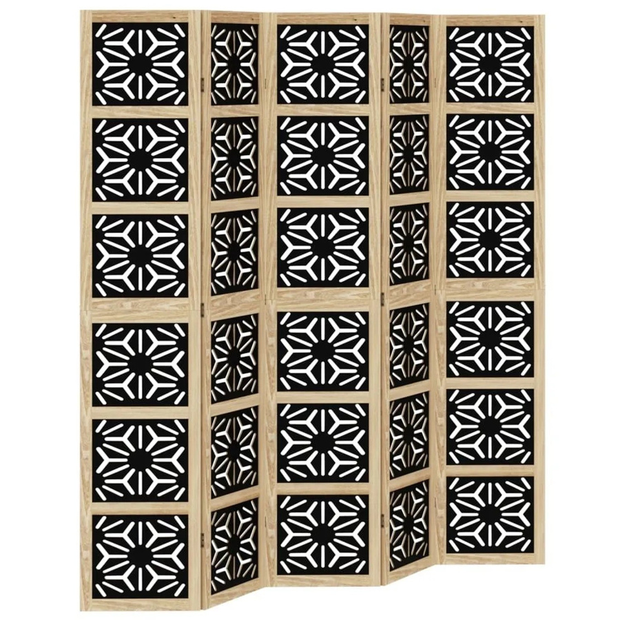 vidaXL Raumteiler 5-teilig aus Paulownia-Massivholz in Braun und Schwarz mit geometrischem Design - Bild 2