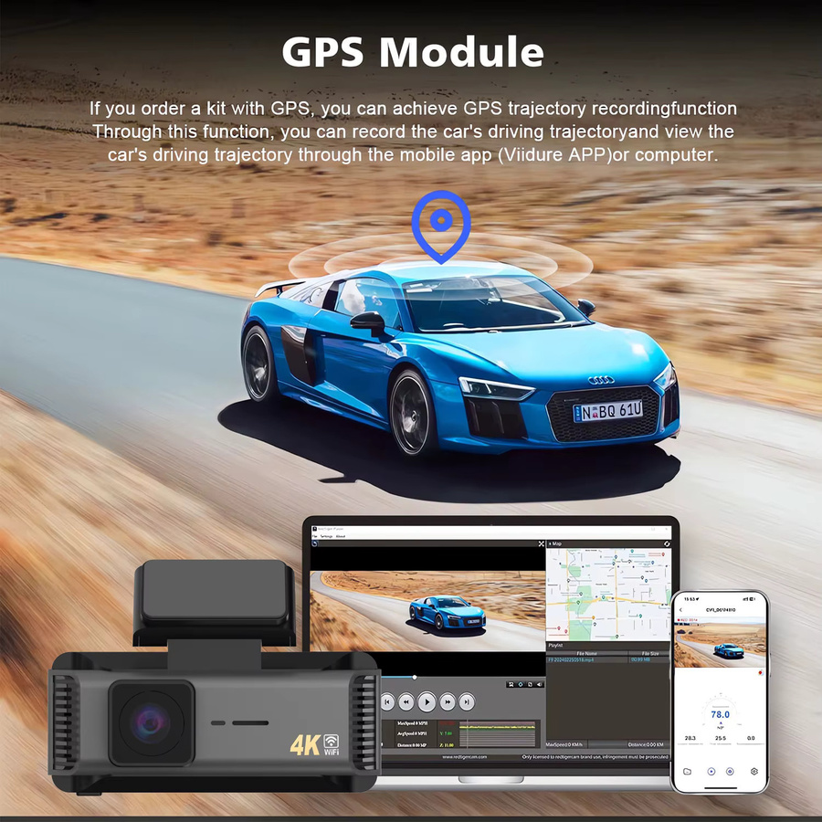 OLESED 4K Dual-Objektiv Dashcam mit 5G WLAN und GPS, Mini Auto-DVR Kamera vorne und hinten in Schwarz mit Nachtsicht - Bild 6
