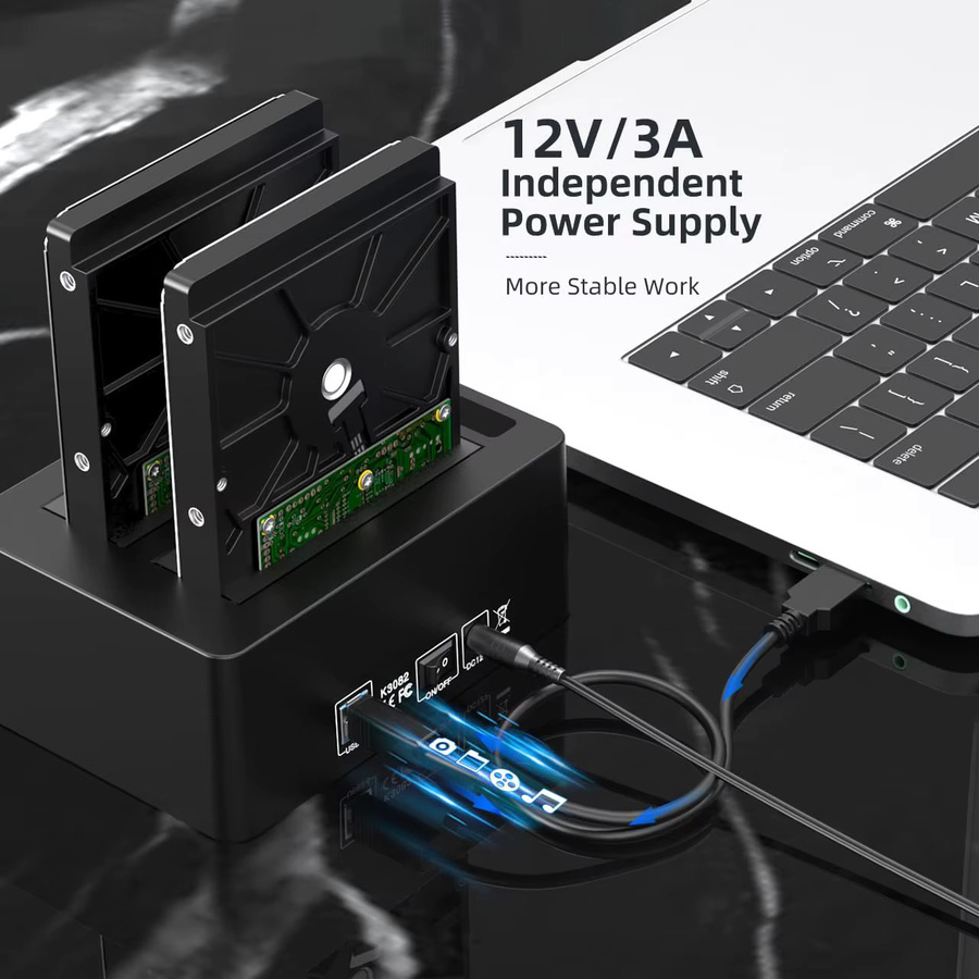 MAIWO Dual-Bay Festplatten-Dockingstation mit Offline-Klonfunktion für 2,5 und 3,5 Zoll SATA HDD SSD, 3x USB 3.0 Hub Erweiterung, Schwarz - Bild 3