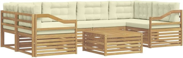 vidaXL Outdoor-Sofagarnitur aus Akazienholz mit 7 Kissen in Weiß und Beige - Bild 1