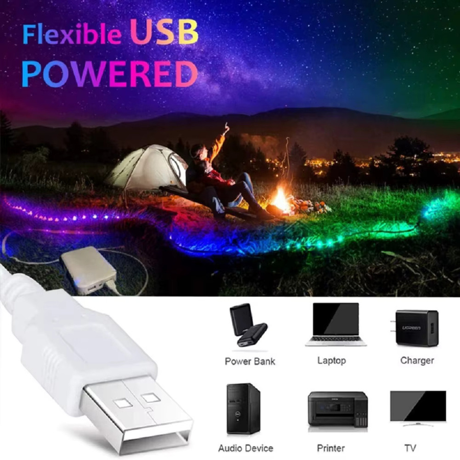 FRST SMD3535 LED-Streifen mit USB-Anschluss und 3-Tasten-Knopfsteuerung, flexibler LED-Beleuchtungsstreifen mit 7 Farbwechseln für deine Schlafzimmerdekoration - Bild 5
